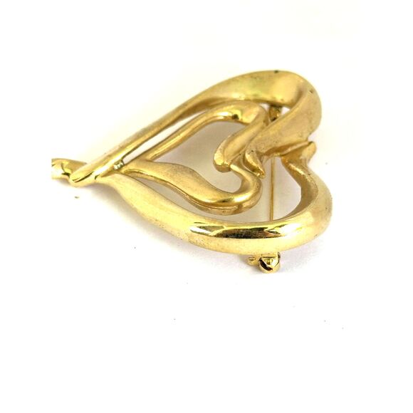 Vintage Goldtone Double Hearts Pin Brooch - Picture 3 of 5